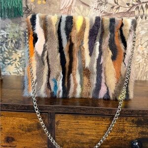 Christian Louboutin Triloubi multi-colored striped mink fur shoulder bag